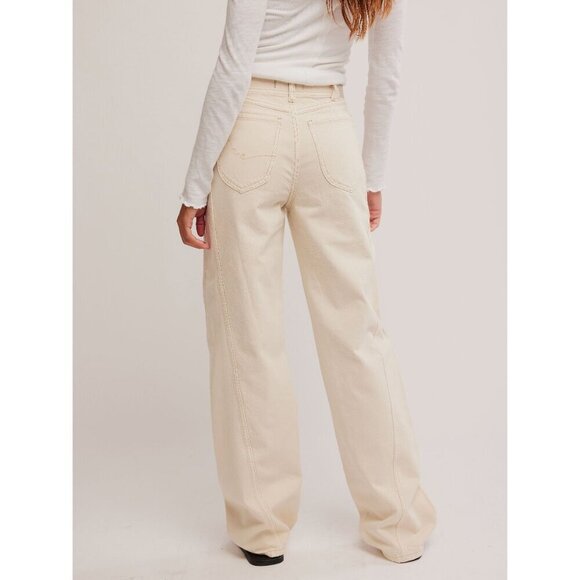 🆕 FREE PEOPLE We The Free Aster Straight Leg Jeans / Cream - Picture 10 of 15